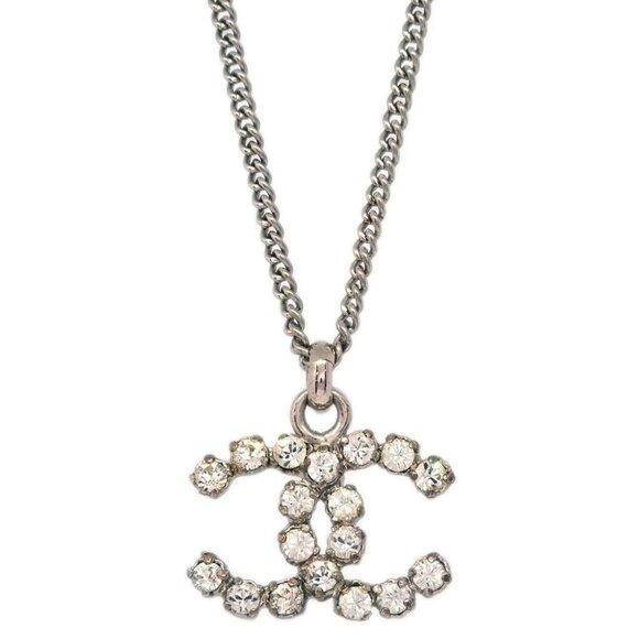 Chanel CC Chain Necklace Pendant Rhinestone Silver - Picture 1 of 4